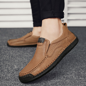 Hand Sewn Men Leather <b>Shoes</b> Slip On <b>Shoes</b> Comfort Walking <b>Shoes</b> <b>Soft</b> Full Leather Upper Non Slip Sole For Urban Daily Leisure - Product Image 2