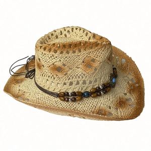 Wholesale Cheap Unisex Floppy Western <b>Hat</b> <b>Bands</b> Distressed Raffia Straw Cowboy <b>Hat</b> Sports Casual - Product Image 5