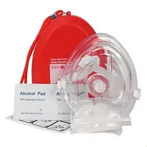 Máscara de RCP para treinamento de primeiros socorros MM-CPR020, máscara de RCP transparente com válvula de um lado, caixa de plástico para coração, bolso vermelho