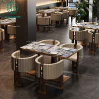 Juego de Sillas de Madera y Cuero Personalizadas para Cafetería, Hotel y Comercio, Mesa Cuadrada de Mármol para Restaurante, Directo de Fábrica Ron Group