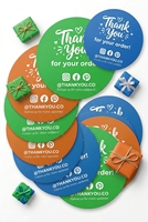 Cartes de remerciement rondes personnalisées, autocollants découpés en gros, inserts pour petites entreprises, OEM, colorées, vente en gros
