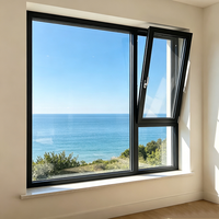 Ventana Abatible y Giratoria de Aluminio con Rotura de Puente Térmico, Negra, de Fábrica, con Vidrio Grande Fijo, Apertura Interior, para Pared Exterior de Villa