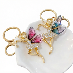 Porte-clés de luxe en alliage de zinc avec ailes de cristal, en forme de danseuse féerique - Product Image 1
