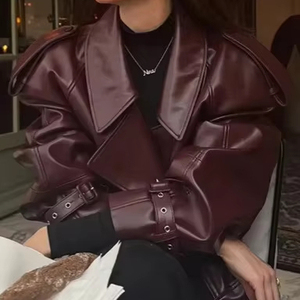 <span class=keywords><strong>Veste</strong></span> <span class=keywords><strong>Femme</strong></span> Style Urbain Manches Longues Automne Hiver Vintage <span class=keywords><strong>Veste</strong></span> en Similicuir Vêtements d'extérieur Décontractée à Revers en <span class=keywords><strong>Cuir</strong></span> PU pour <span class=keywords><strong>Femme</strong></span> - Product Image 5