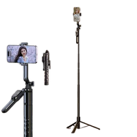 K28 1,75 m Trépied perche à selfie super longue pour téléphone, idéal pour Vlog/selfie/vidéo, rétractable en aluminium, tout-en-un, rotation 360 degrés