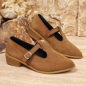 British Style Large Size Suede Low Heel Shoes for Women Autumn New Pointed Toe Thick Heel Wholesale 43 - Product Image 2