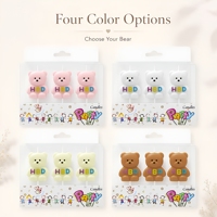 Lot de 3 bougies d'anniversaire ours en peluche mignonnes, multicolores, avec lettres HBD, pour gâteaux, décorations de fête d'enfants, baby shower, thème ours