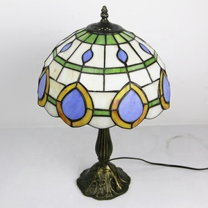 LongHuiJing 12" Eco-Friendly Simple AC Powered Peacock Feathers Stained Glass Dome Shade E26 <b>Base</b> Flexible LED <b>Table</b> <b>Lamp</b> - Product Image 6