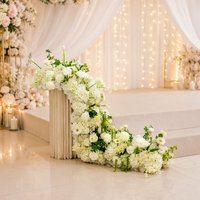Rangkaian Bunga Artifisial untuk Pernikahan, Dekorasi Lorong Meja, Warna Putih Hijau, Hydrangea, Mawar, Calla Lily, Bahan Sutra