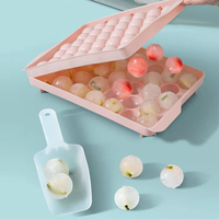 Ensemble de moules à glaçons ronds à 3 couches avec boîte de rangement, pelle à glace et pinces, bac à glaçons sphériques réutilisable en plastique