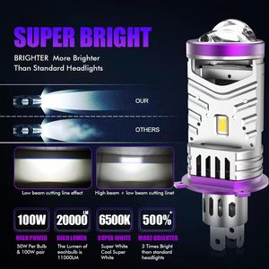 หลอดไฟหน้ารถยนต์ H4 ไฟสูง-ต่ำ แบบ LED กำลังสูง 100W 20000LM สว่างพิเศษ พร้อมเลนส์โปรเจคเตอร์ - Product Image 4