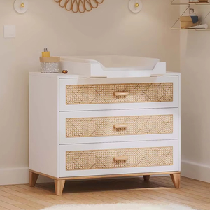 Commode et table à langer pour bébé avec 3 tiroirs en rotin et pieds solides, certifiée EN71 - Product Image 1