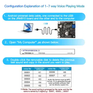 Jrm910 10W Module vocal personnalisé téléchargeable Usb haute puissance 7 jeu de déclenchement ou contrôle TTL carte de lecture Mp3
