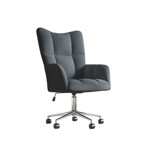 Chaise de bureau en velours gris foncé, base en métal, pivotante, réglage manuel, design contemporain - Product Image 1