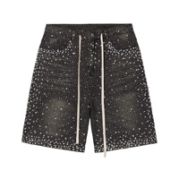 Personnalisé 2025 Vente Chaude Vintage Lavage Perle Jorts Hommes Jeans Shorts Strass Denim Shorts Streetwear
