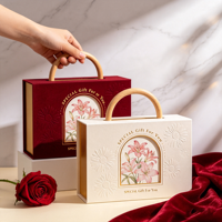 Boîte cadeau en carton rigide de luxe avec poignée en bois premium, emballage papier personnalisé imprimé pour produits de soin haut de gamme