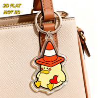 Porte-clés Canard Mignon dans un Cône de Signalisation, Design Poussin Tenant un Cœur, Pendentif en Acrylique Transparent avec Chaîne et Anneau Métallique pour Sacs ou Clés