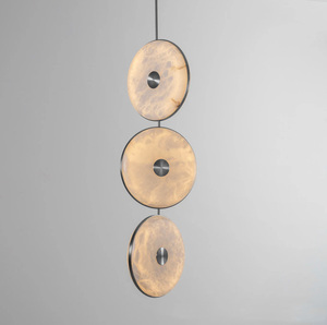 Modern Disc Style Natural Marble Pendant <strong>Light</strong> Luxury with Brass Spanish Alabaster for Hotel Lobby Living Room <strong>Island</strong> Villa Hall - Product Image 1