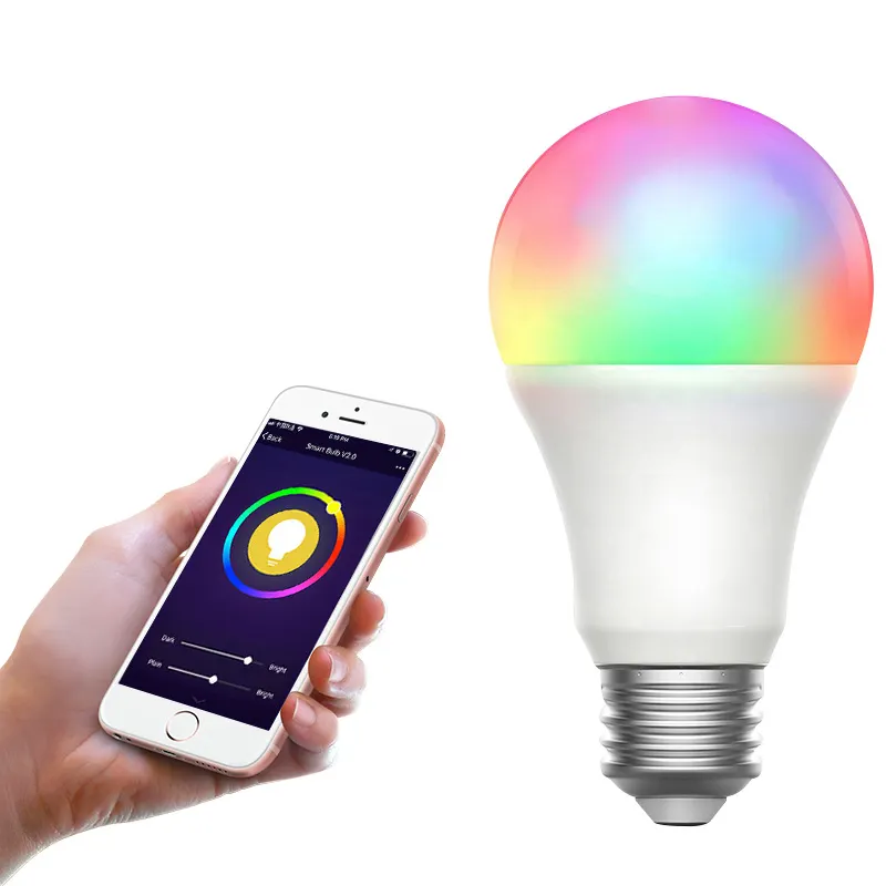 Bombilla LED inteligente con Bluetooth para el hogar, bombilla de luz RGB con cambio de Color A60, E26, E27, B22, 9W, precio más bajo del mundo