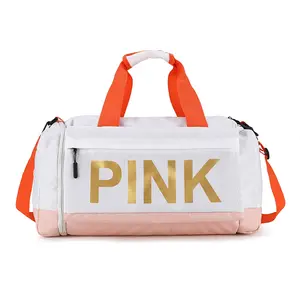 Bolsa de lona deportiva rosa de alta calidad, bolso de viaje plegable de gran capacidad, para pasar la noche, gimnasio, con compartimiento para zapatos