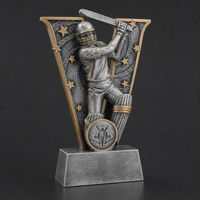 Trophée de cricket de luxe en résine avec base en résine, finition argent et or antique, 15,0 cm, récompense pour championnat de cricket