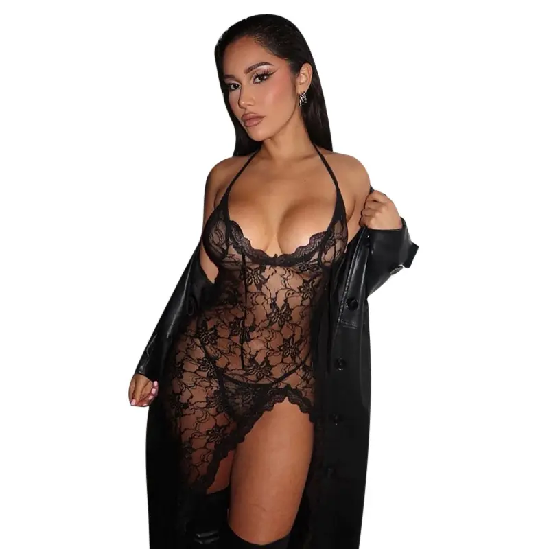 Yaz parti kulübü plaj kıyafeti kadınlar seksi dantel elbise düzensiz hollow out see through mesh bodycon elbiseler kadınlar