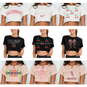 Top Corto in Cotone alla Moda per Donne con Applicazioni Personalizzate di Strass Brillanti, Taglie S M L XL, <span class=keywords><strong>T</strong></span>-<span class=keywords><strong>Shirt</strong></span> Corta con <span class=keywords><strong>Motivi</strong></span> Luccicanti - Product Image 2