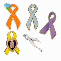Broche en métal rouge, orange et gris avec ruban, épinglette émaillée de sensibilisation au SIDA, badge souvenir caritatif avec fermoir papillon