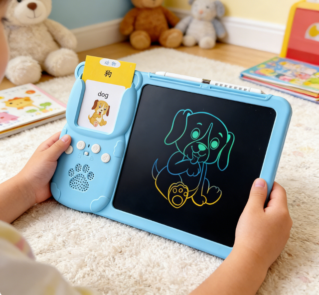 LCD Writing Tablet+Flash Card Talking 112 Cards Toddler OEM Drawing Board Machine Early Education Toys for Children with Low MOQ