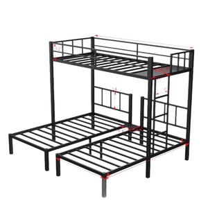 Moderna litera metálica en forma de L con litera superior extragrande y litera inferior doble, 3 camas en 1, estructura de cama metálica que ahorra espacio para niños, adolescentes y adultos - Product Image 6