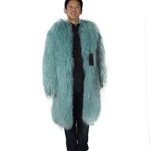 China Excellent Supplier OEM Service Fashion Men Long Style Curly Mongolian Lamb Fur Coat / Overcoat For Sale