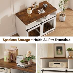 Kandang hewan peliharaan dalam ruangan mewah putih furnitur rumah anjing besar pintu geser dapat digerakkan pembagi penyimpanan laci kandang anjing kayu akhir kucing - Product Image 4