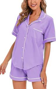 Set <span class=keywords><strong>pigiama</strong></span> Casual in <span class=keywords><strong>cotone</strong></span> 100% abbottonato da <span class=keywords><strong>donna</strong></span> elasticizzato in vita traspirante manica corta estiva taglie 5XL 6XL modello solido anteriore - Product Image 2