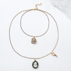 Colliers superposés Kaimei 2026, bijoux fantaisie, pendentif tête de beauté, chaîne de pull, longue chaîne, <span class=keywords><strong>collier</strong></span> <span class=keywords><strong>camée</strong></span> doré - Product Image 1