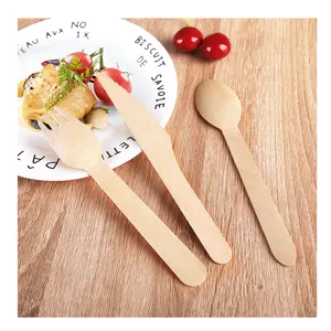 Party Disposable Ecological Cutlery Kit Eco-friendly Bamboo Wood Fork Spoon Knife Set