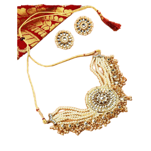 Conjunto de collar llamativo con cuentas de flores chapadas en oro étnico y perlas para mujer, joyería de aniversario - Product Image 1