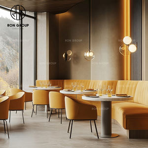 Juego de mesa y silla de restaurante curvada redonda de terciopelo de piedra sinterizada moderna, cabina de sofá, cabina de muebles para cafetería - Product Image 2