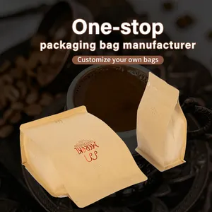 Grosir percetakan kustom Kraft kantong kertas berdiri ritsleting kantong delapan sisi segel kantong teh kemasan