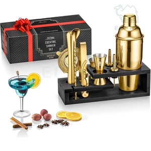 <b>Gold</b> 10 Bar Set Charming <b>Cocktail</b> <b>Shaker</b> Set Mixology Bartender Tool Kit With Bamboo Stand Bar Accessories Set for Drink Mixing - Product Image 4