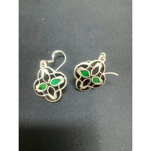 Pendientes colgantes vintage de plata de ley 925 con trébol de ónix verde y esmalte para mujer, hechos a mano, estilo étnico, para uso diario, venta al por mayor - Product Image 5