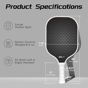 Raquettes de pickleball FitSpark Manufacturer Leo, légères, en fibre de carbone, sans bordure, portables, durables, approuvées par l'USAPA - Product Image 2