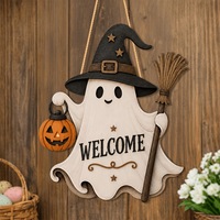 MM Mignonne Décoration Suspendue en Bois pour Porte, Motif Fantôme et Chapeau de Sorcière, pour Halloween, Fêtes Effrayantes et Maisons Hantées, Vente en Gros Usine
