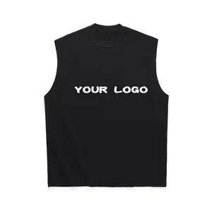 Wholesale OEM Printed Logo Heavy Cotton Sleeveless T-shirts Plain Color White Black Men's Singlet Tank Top Vest