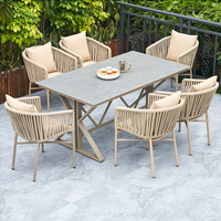 Meubles d'extérieur modernes de haute qualité, ensemble de table à manger en aluminium imperméable avec plateau en pierre frittée pour villa, restaurant, café et balcon