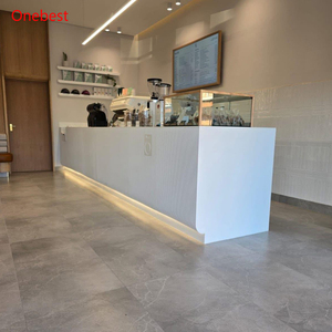 Comptoir de bar LED blanc pour salon de thé et café, taille personnalisée, mobilier de bar en surface solide Corian - Product Image 3