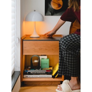 Solid Wood Nightstand Shelf Simple Modern Bedroom Storage Cabinet Home Use Small Bedside <b>Table</b> <b>Pine</b> Wood Cherry Color - Product Image 4