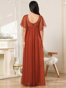 Vestidos de Noche de Maternidad con Cuello en V, Manga Corta, Tul Transparente, Largos hasta el Suelo, Vestidos Formales de Fiesta para Mujeres Embarazadas, Estilo Europeo Americano - Product Image 2