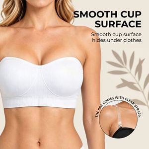 Soutien-gorge sans couture sans armatures pour femme, coupe pleine, sans bretelles, dos nu, couleur unie, en tricot de Spandex et Nylon, avec coussinets amovibles - Product Image 3