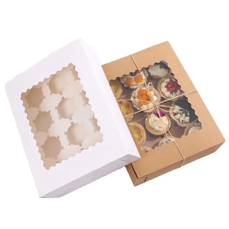 JOYWAY Wholesale 12 Holes Cupcake Box For Cupcakes and Cakes with Removable Tray clear windowed cake Box snack box