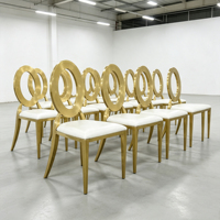 Chaises de mariage empilables modernes en métal doré et blanc, en acier inoxydable, de luxe pour événements, hôtels, salles à manger, banquets et fêtes